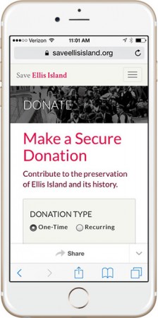 Best Practices for Nonprofit Website Design - mobile donations with Ellis Island