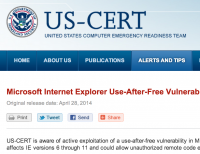 US-CERT - warning of security vulnerability in Internet Explorer