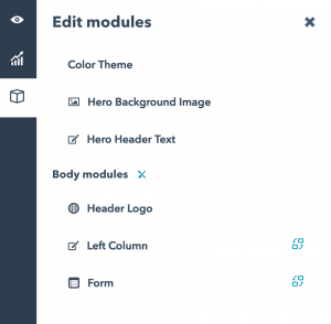 Edit modules in the landing page template