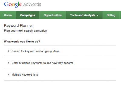 Keyword planner by Google Adwords