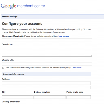 Google Merchant Account for registration - product feed
