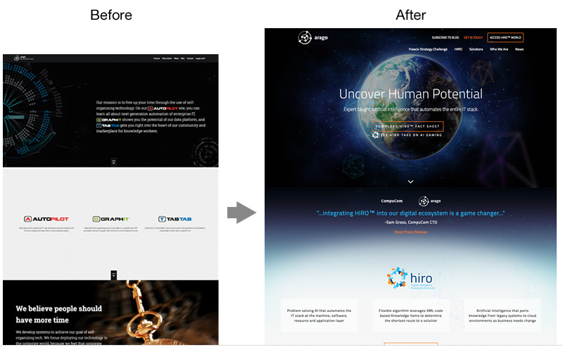 Website redesign - before and after view