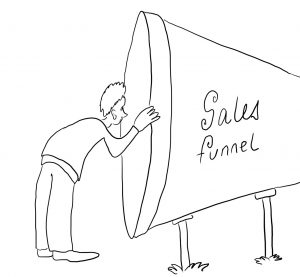 Sales funnel driver - a cartoon by Ironpaper