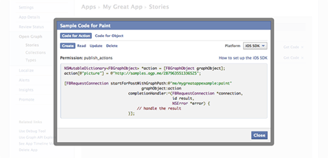 Facebook web development code preview in SDK
