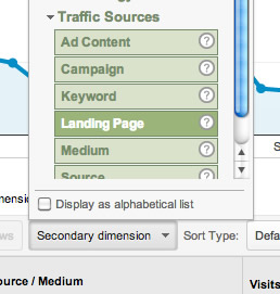 landing page identification from Google Analytics