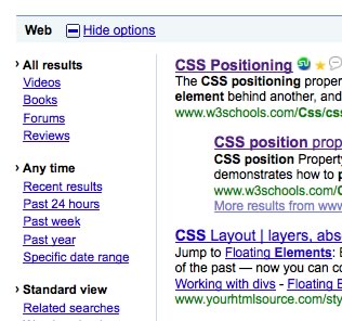 Google web design updates - search filters