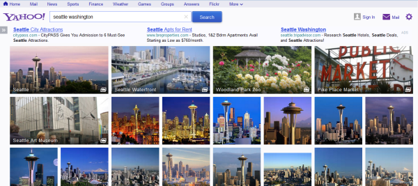 Yahoo search engine - image search with Getty content