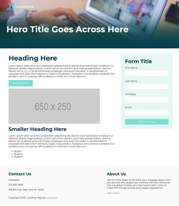 Free Lead Generation Two-Column Landing Page Template by Ironpaper