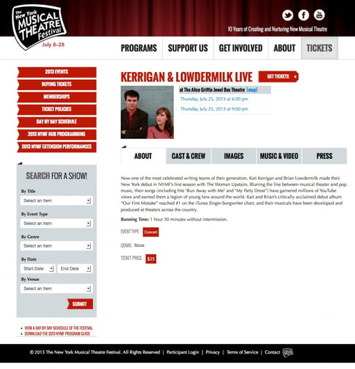 New York Musical Theater Festival website design