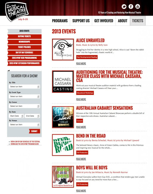 New York Musical Theater Festival website design