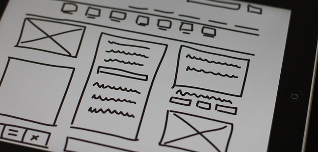 Wireframes on iPad for website project design