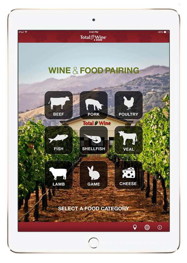 Mobile app design and development - Total Wine - food and wine pairing app