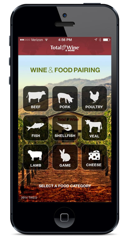 A mobile phone with the Total Wine app that Ironpaper developed