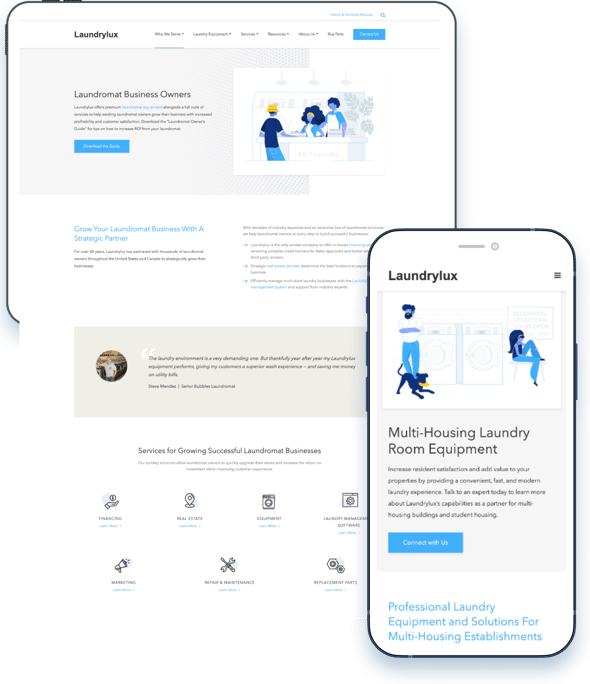 A collage of the Laundrylux website on different devices