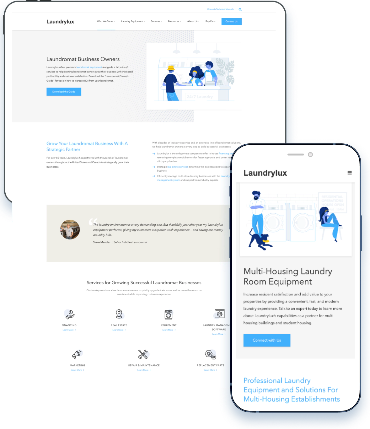 A collage of the Laundrylux website on different devices